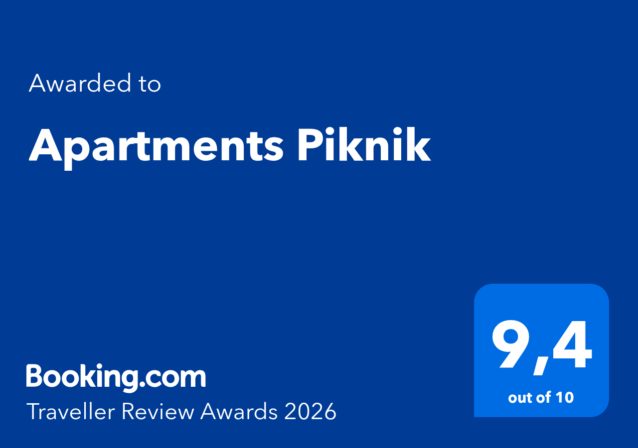 Booking.com Traveller Review Award 2026 for Apartments Piknik — 9.4 out of 10